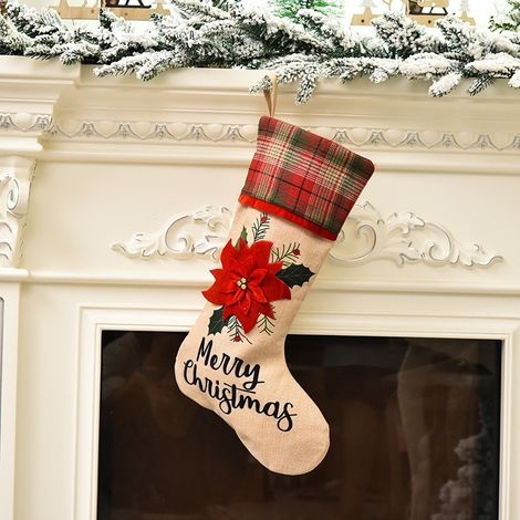 Weihnachtsdekorationen, Weihnachtsgeschenktüten, Weihnachtsschmuck für Zuhause, große 3D-Weihnachtsstrümpfe aus Leinen