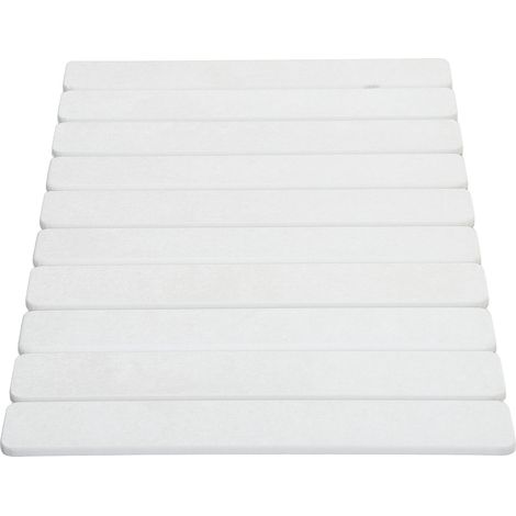 Tapis de sol en terre de diatomées, terre de diatomées dure, pliable et facile à ranger, tapis de salle de bain antidérapant, absorbant, tapis de toilette à séchage rapide, gris et blanc. (1/5)