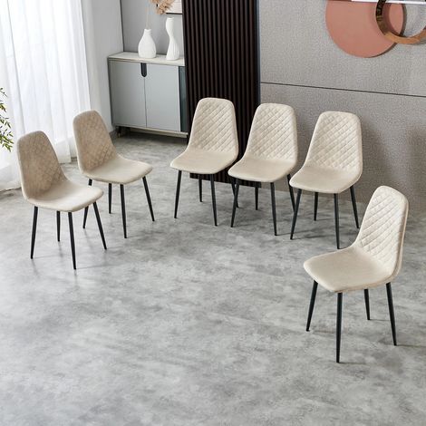 AINPECCA 6X Beige Dining Chairs Suede Padded Seat Metal Legs Kitchen Home Office UK