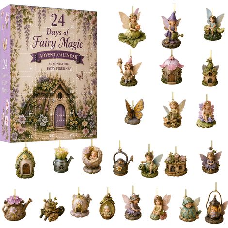 Feenzauber-Adventskalender – 24 flache 2D-Acryl-Hängeornamente mit Feen- und Blumenmotiven – Überraschungsbox-Weihnachtskalender mit Countdown bis zum Kalender – Weihnachtsbaumschmuck und Geschenk für (1/5)