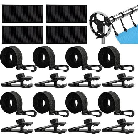 Set of 8 Retaining Straps and Clips for Pool Tarpaulins, Solar Cover Reel Accessories, Pool Solar Cover Fastener, Solar Cover Straps for Pool Cover (1/5)