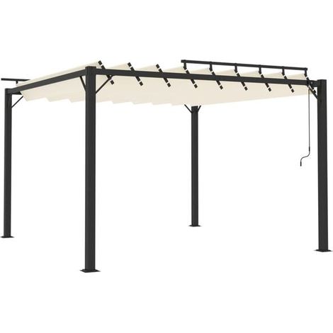 Gazebo de 3x3 mètres, toit à persiennes, toile beige et structure en aluminium. (1/5)