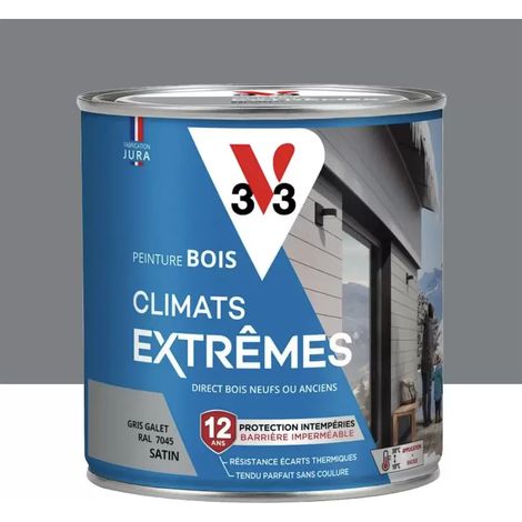 Peinture bois V33 Climats Extrêmes Satin Gris Galet 0,5 L (1/3)