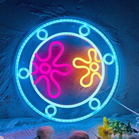 Luminaire néon « Ocean World » style hublot — Idéal pour les salles de jeux et les chambres Constitue également un cadeau idéal pour les anniversaires et les mariages (Dimensions : 13,3 x 13,3 pouces (1/5)