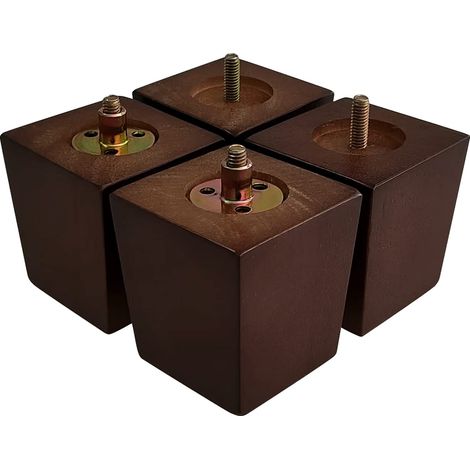Lot de 4 pieds de canapé carrés en bois avec plaque de montage, vis, tapis antidérapants pour canapé, lit, table basse, chaise, placard, table de chevet - Marron - 7,6 cm (1/5)
