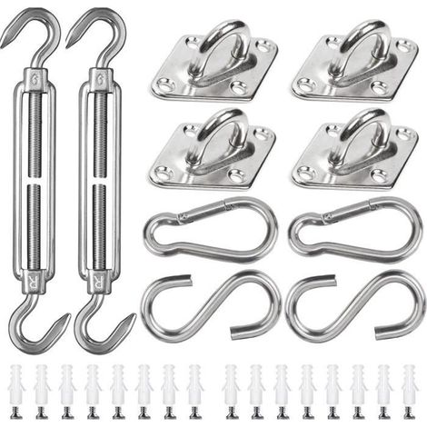 Kit de Fixation pour Voile D'ombrage - Acier Inoxydable - Universel - 42 PCS (1/4)
