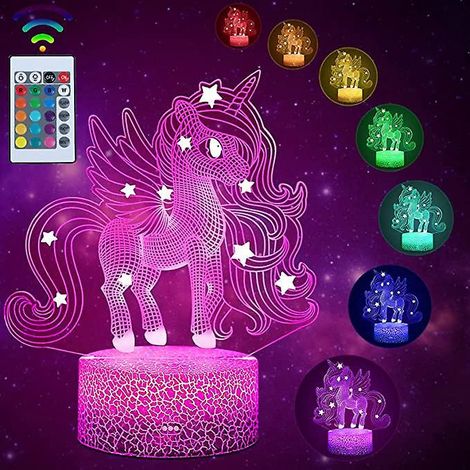 veilleuse Licorne Pour Enfants, Lampe 3d16 Couleurspour Cadeaux, Anniversaire, Festival, Chambre Coucher,lampe De Dcoration, Ide Cadeau D'anniver (1/5)