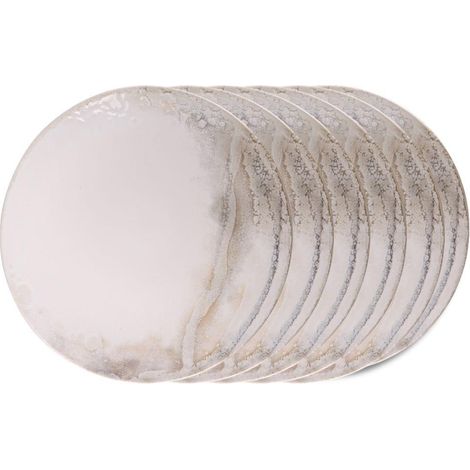 Assiette plate Mojave 27 cm – Grès crème décorée – Lot de 6 – Compatible lave-vaisselle et micro-ondes – Table Passion