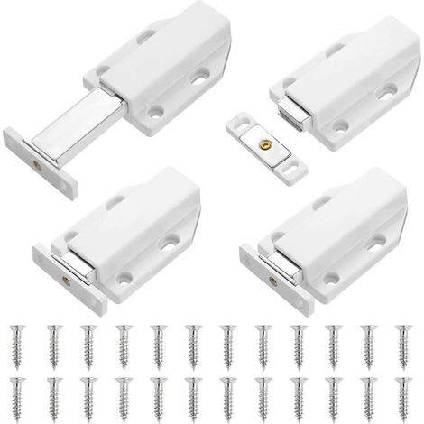 4 Pièces Loquet à poussée magnétique, loquet à pression pour ouvrir, loquet d'armoire à dégagement tactile pour portes et tiroirs