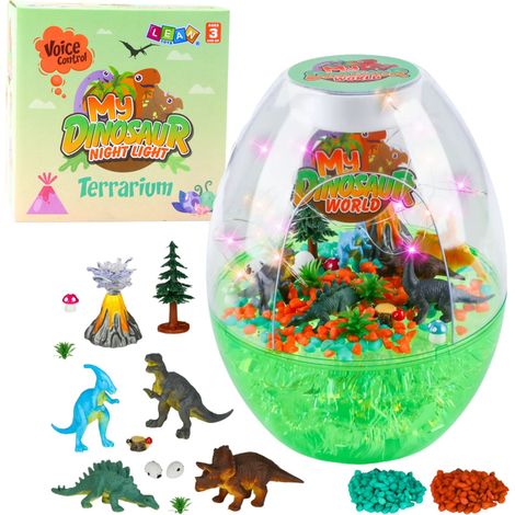 Kit creativo para crear un terrario de dinosaurios con luz nocturna controlada por voz. (1/3)