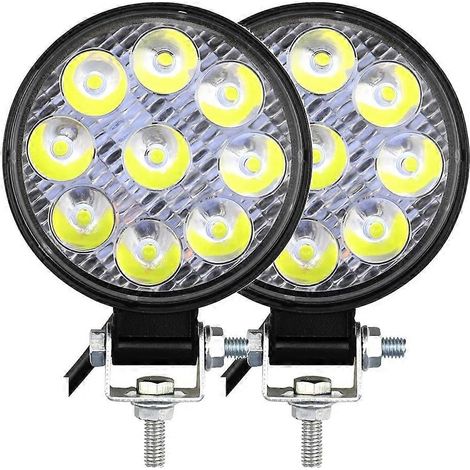 Phare de travail LED 27 W à 9 LED, antibrouillard avant pour voiture, camion, SUV, 4x4, engins de chantier, phares ronds LED tout-terrain (2 pièces). (1/5)