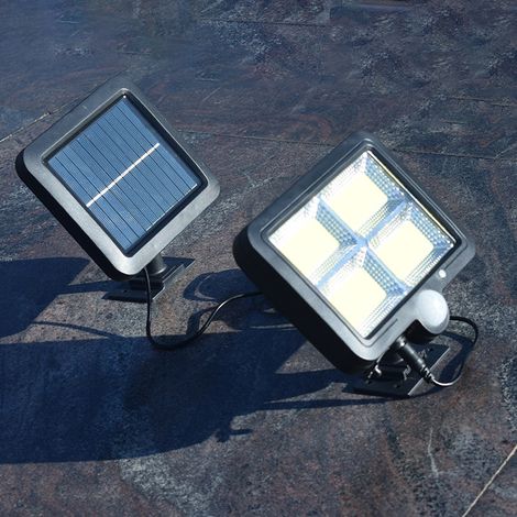 Lot de 2 projecteurs solaires extérieurs 56 LED avec détecteur de mouvement, étanchéité IP65, angle d’éclairage 120°, câble de 5m pour jardin, garage et mur