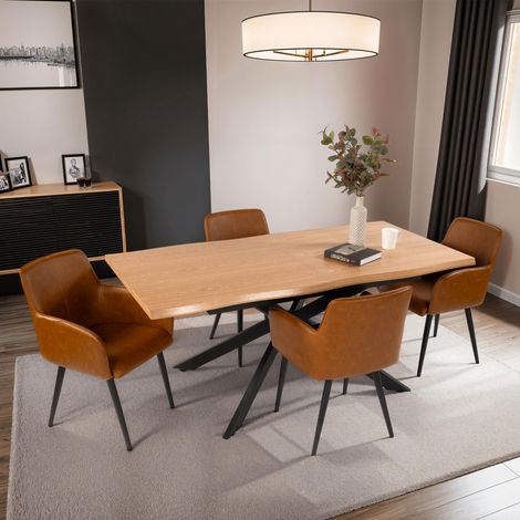 Ensemble table extensible 180-240cm + 4 fauteuils en PU camel - VENTER