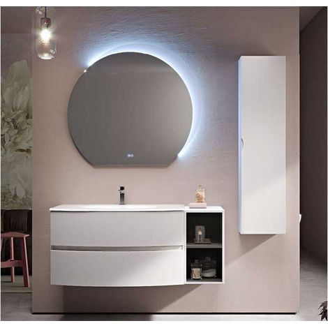 Mobile Bagno Elettra130 cm SospesoBianco Opaco Base 2 cassetti e 2 vani a giorno - Lavabo in Resina (1/5)