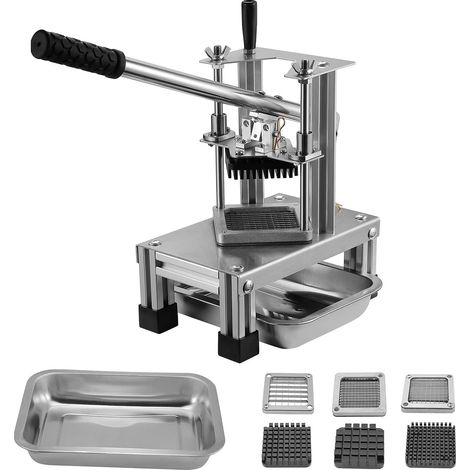 Commercial French fry cutter with 3 replacement blades: 1/2", 1/4", and 3/8" blades, simple chopper for lemons, potatoes, and fries with an extended handle
