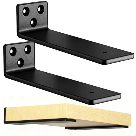 2 x Équerre murale 30 cm, Équerre à charge lourde, Support d'étagère murale pour étagères ouvertes DIY, Noir (1/5)