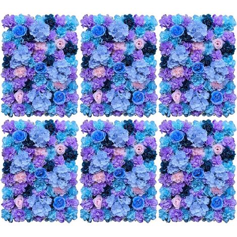 Lot de 6 fleurs artificielles Mur de fleurs en soie Fond de rue de mariage DIY Mur de roses pour décoration de jardin de mariage, bleu/violet Hortensia + Rose (1/5)