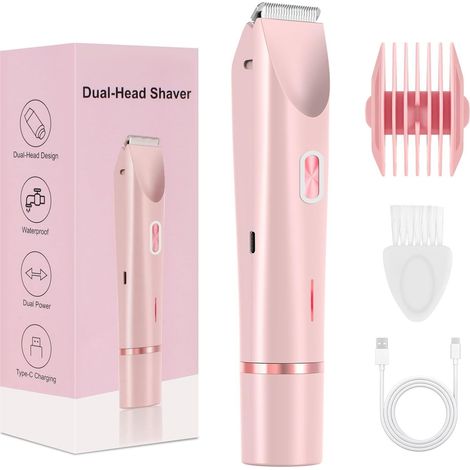 Épilateur 2 en 1 - Rasoir électrique pour femmes - Appareil d'épilation - Rasoir double tête - Convient pour le corps, le visage et le maillot - Rechargeable par USB-C - ABS - Rose (1/5)