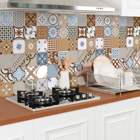 Sticker Mural Carrelage adhésif Cuisine Salle de Bain - 24 STICKERS CARRELAGES AZULEJOS YERKO - 24stickers10x10cm (1/5)