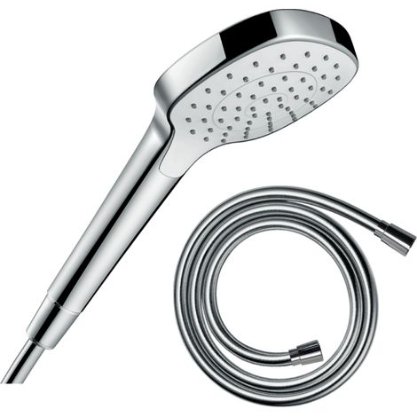 Pommeau de douche HANSGROHE Croma Select E EcoSmart blanc/chromé + flexible de douche 1,60 m HANSGROHE Isiflex chromé