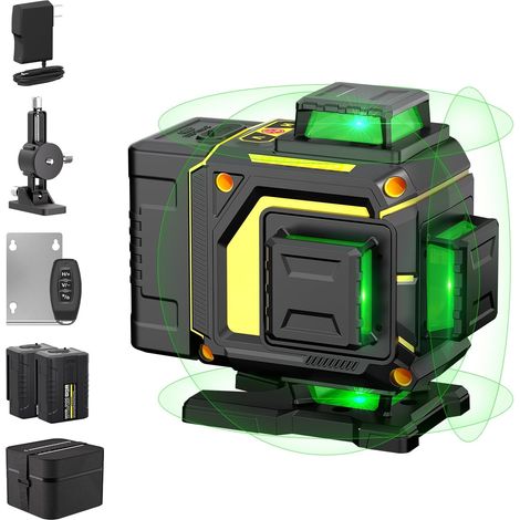 Niveau Laser Chantier Autonivelant 360°, Lazer Niveaux 4D 16 Lignes Laser, Autonivellement et Mode Pulsé Extérieur, 4800mah Batterie, Nivellement Automatique, Support Rotatif, Télécommande (1/5)