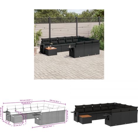 11-tlg. Garten-Sofagarnitur mit Kissen Schwarz Poly Rattan - Gartenmöbel Set - PE-Rattan Möbel - Outdoor Lounge - Esszimmergarnitur - Balkonmöbel - Home & Living (1/3)