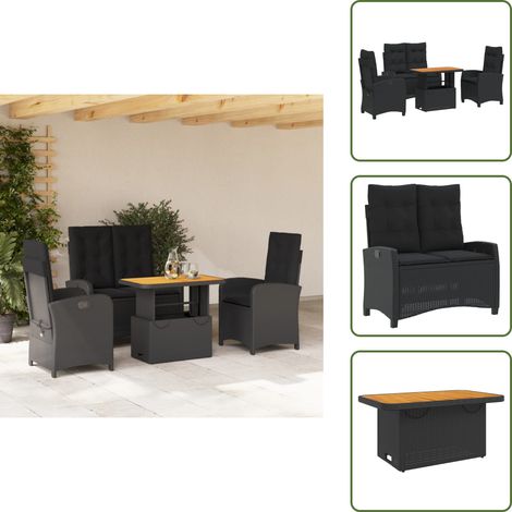 The Living Store Ensemble à manger de jardin 4 pcs avec coussins noir - Chaise de jardin (1/5)