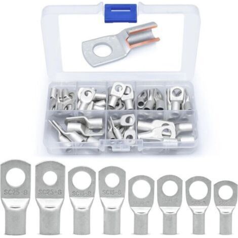 Lot de 60 cosses électriques rondes à œillet en cuivre étamé – Extrémités non isolées – Sertissage ou soudure – 6-25 mm²