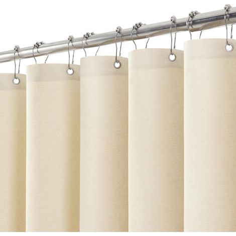 Rideau de Douche Lin avec Anneaux en Métal Imperméable Anti-Moisissures Polyester Tissu Rideau Salle de Bain Lourd pour Baignoire Cabine de Douche - 182x182CM (Beige) (1/5)