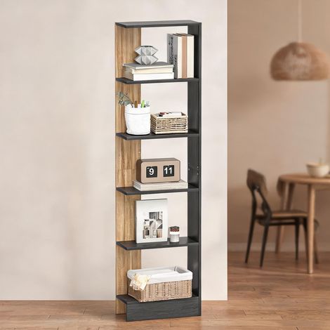Bibliothèque en bois 5 étagères Noir et Chêne 45 x 21 x 170 cm (1/5)
