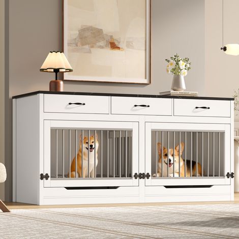 Gabbia per cani in MDF e metallo per 2 cani 164 x 60 x 81 cm con cassetti HAVRYA (1/5)