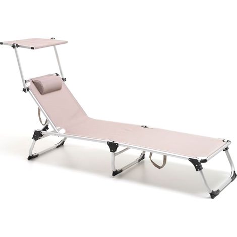 Marvin Lettino Prendisole Sun Pieghevole Reclinabile Leggero Alluminio Cuscino Imbottito e Tettuccio Regolabile da Giardino Mare Piscina Campeggio Tortora