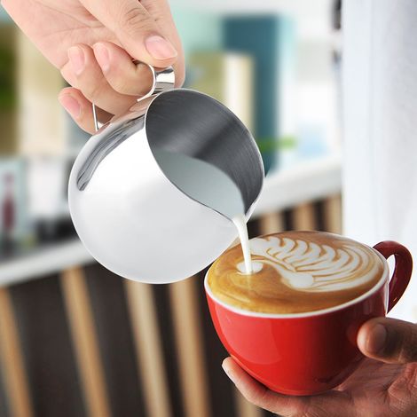 Pichet à lait en acier inoxydable épais pour mousser le lait, tasse à café latte (300 ml) (1/5)