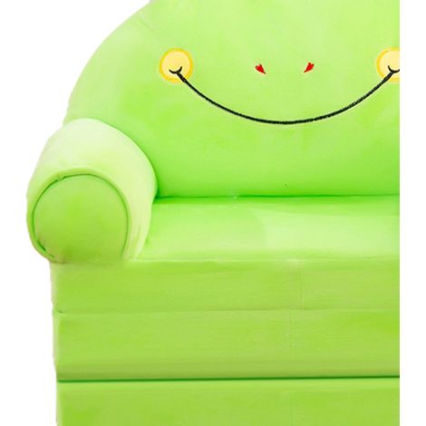 Klappbares Kinderschlafsofa aus weichem und niedlichem Plüsch, Froschmuster, mit Armlehnen, für Jungen- oder Mädchenzimmer, 3-lagig. (1/4)