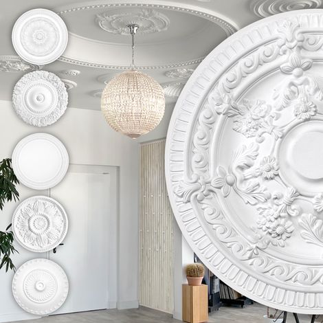 Rosette Stucco - Rosette de plafond en mousse dure de PU, robuste - Hexim Perfect Série 1: B3009 - Ø 660mm