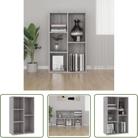The Living Store Bücherregal/Sideboard Grau Sonoma 50x25x80 cm Holzwerkstoff - BucheRegal - Bücherregal Grau - Holzregal - Sideboard - Wohnzimmer Dekoration (1/5)