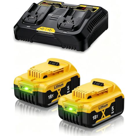 2X5,0Ah DCB182 Batteries Rechange pour Dewalt 18V avec Chargeur DCB115 6A (1/5)