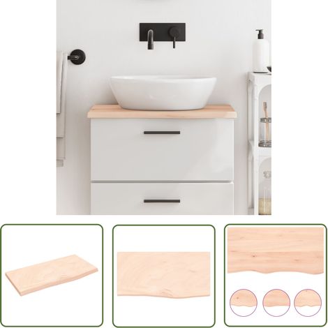 The Living Store Comptoir de salle de bain 60x30x2 cm bois massif non traité - Comptoir Salle De Bain - Comptoir Bois - Plan De Travail Salle De Bain - Meuble Lavabo - Chêne Massif (1/5)