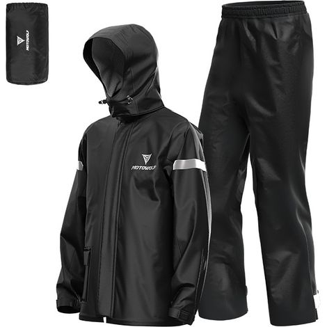 Combinaison de pluie pour moto pour hommes, veste et pantalon imperméables réfléchissants pour l'extérieur, équipement de pluie pour vélo, cyclisme, Noir, L (1/5)