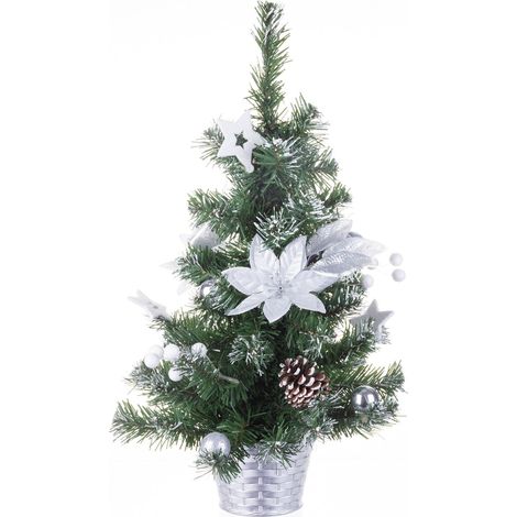 Baum MagicHome Weihnachten, verziert, silber, Blume, 20 cm