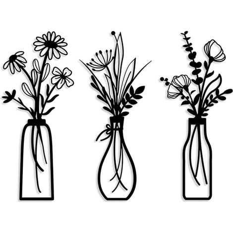 3 pièces métal décor mural fleur 3 styles en vase art mural métallique pour décoration intérieure et murale (1/4)