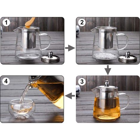 Théière en verre avec filtre inox amovible, infuseur pour thé en vrac et floraison, 600ml. (1/5)