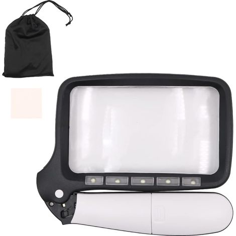 Loupe rectangulaire avec lumière Grossissement 2X 5 LED à intensité Variable Grande loupe à Main Pliable pour Personnes âgées Basse Vision Bijoux Livres Pages Magazines Journaux Cartes (1/5)