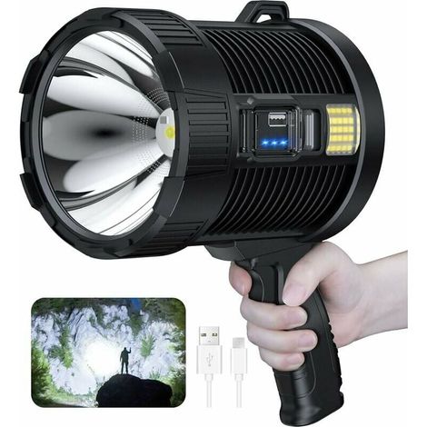 YMYNY Wiederaufladbarer Scheinwerfer, 100.000 Lumen, LED-Handscheinwerfer, große Taschenlampe, superheller Solar-Flutlichtstrahler für den Außenbereich, mit COB-Lampe, 6 Modi, IPX5 wasserdicht (schwar (1/4)