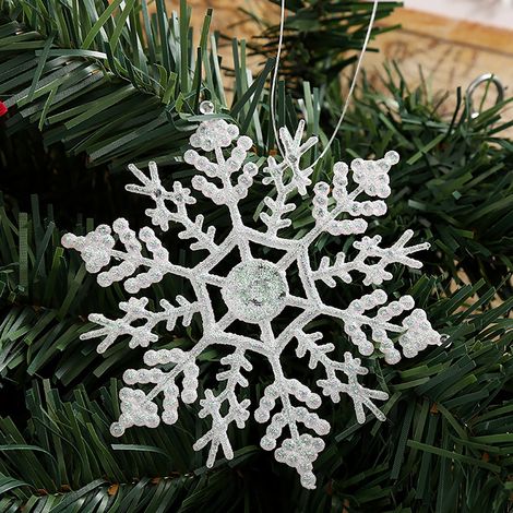 Guirlande De Flocons De Neige - Décorations En Plastique Pailletées Pour Arbre De Noël - 12 Pièces - Diamètre 10 Cm (1/2)