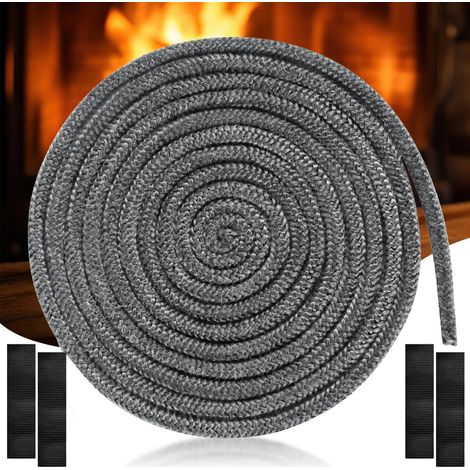 Joint tressé pour insert et poêle, 8 mm x 3 m Joint en fibre de verre avec 4 bandes, joint réfractaire, joint pour insert de cheminée pour poêle à bois, cheminée, chaleur (1/5)
