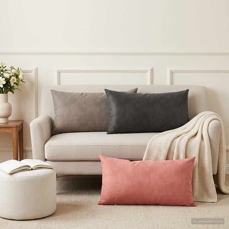 Housse de coussin 2 pcs HEERLEN Rose 40 x 70 cm Velours (1/5)