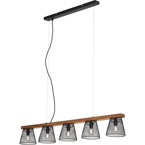 Lámpara colgante de madera negra 5xE14 para isla de cocina, sala de estar, comedor, estilo vintage (1/5)