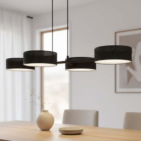 [GEBRAUCHT] B-Ware Hängeleuchte Drumz 4 schwarz LED Pendelleuchte dimmbar Stoff Stahl 80cm 46cm (1/2)