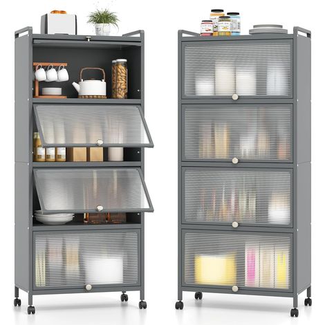 GOPLUS Étagères de Rangement à 5 Niveaux, Etagère Cuisine Rangement avec Roues Pivotantes 360°, 2 Kits Anti-Renversement, Meuble pour Salon, Bureau, Cuisine, 60x32x154cm (Gris) (1/5)